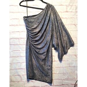 Hailey Dress Silver Metallic One Shoulder Ruched Batwing Party New Years Sz 6